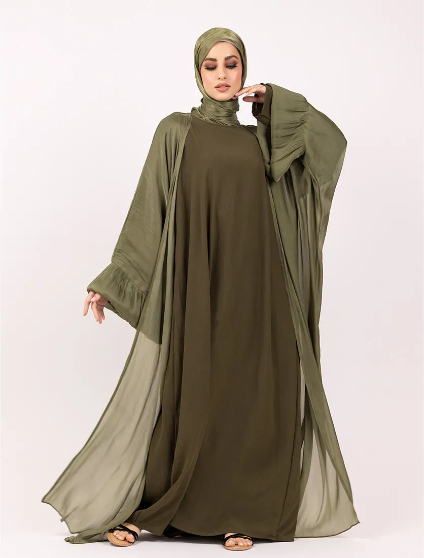 Olive Open Organza Kaftan Set